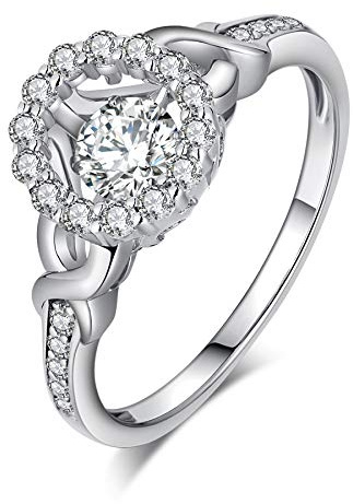 jiamiaoi Breit Ring Silber 925 Damen Zirkonia Ring Rose Diamant Ring 54 Damen Ringe Silber 925 Frauen Solitär Diamant Ringe Verlobungsringe Hochzeitsring Weißgold Ring Damen