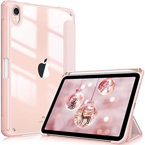 FINTIE Hybrid Case for iPad Mini 7 / Mini 6 8.3 Inch, Rose Gold | Shockproof Clear Cover, TPU Frame, Built-in Pencil Holder, Auto Wake/Sleep