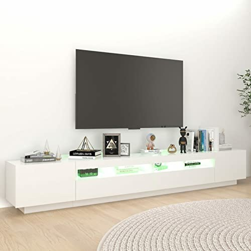 Susany Gecheer Trendy LED TV Cabinet with Space for Media Devices, Easy Cleaning, and Customizable Lighting - White Model3081915