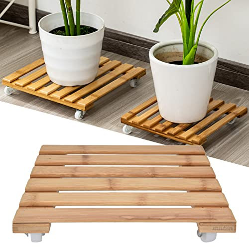 Plant Trolley, Plant Dolly With Wheels Rolling Square Plant Stand, Plant Pot Wheels Plant Caddy With Wheels Plant Roller Base Stand with 360° Removable Caster Wheel for Flower Pot
