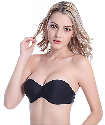 FFWTPY Women's Strapless Push Up Bra No Underwire Bandeau Seamless Slightly Padded Backless Plus Size Bralettes… Black