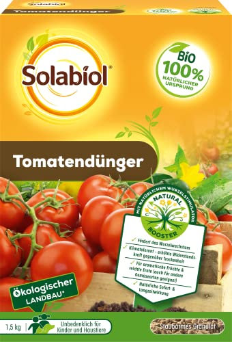 Solabiol Tomatendünger mit Wurzelstimulator, natürliche Langzeitwirkung für gesunde Pflanzen, ideal für Tomaten, Gurken, Paprika, 1,5 kg