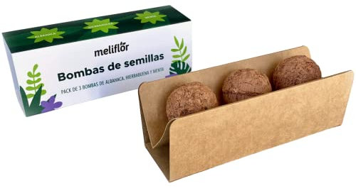 Meliflor Bombas de Semillas (Albahaca, Hierbabuena y Menta) Pack 3 Bolas. Variedades aromáticas de gran valor medicinal y culinario - Al estilo de reforestación Japonés.