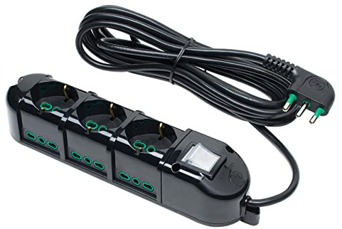 FANTON 481233-B Multipresa elettrica 9 posti con 3 prese universali e 6 prese bivalenti italiane laterali ciabatta spina grande 16A colore nero cavo 3 mt