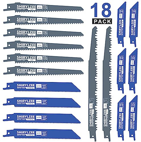 shirylzee 18tlg Säbelsägeblatt Set BIM Säbelsäge Sägeblätter zum Schneiden von Metall, Holz und Holz mit Nägeln