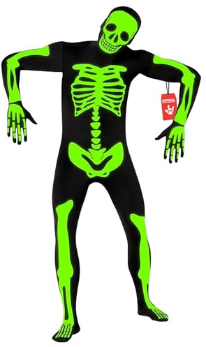 Morphsuits Vuxen Skelett Kostym Män, Lyser i Mörkret, Svart, XXL
