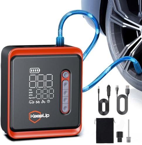 KEEPUP Portable Tire Inflator Air Compressor 150PSI Fast Inflation Cordless Air Pump with Rechargeable Battery for Car Tires Bike Motorcycle Ball