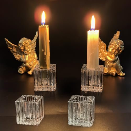LALAGO 4Stk.Kerzenhalter Glas Stabkerze, Transparent Kerzenständer Glas Stabkerzen Stabkerzenhalter，Kerzenleuchter Kerzen Ständer für Tafelkerzen Baumkerzen Kerzen