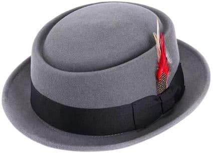 FASHION 7STAR Unisex-Kappe, breite Krempe, atmungsaktiv, Porkpie-Feder, Wolle, Bootfahrer, flache Kappe, Erwachsene, Party, Fedora, Gangster, grau, L