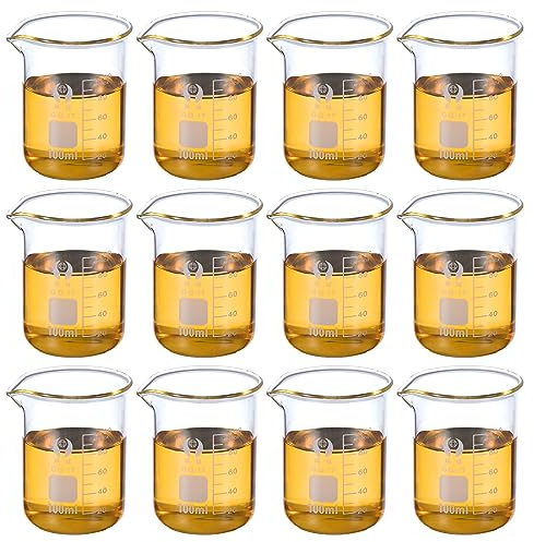 PATIKIL Glasbägare med låg form, 12-pack 3,3 borosilikatglas graderat tryckt skala mätkoppar med pip för kökslaboratorievätskor