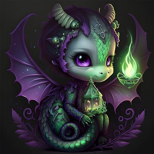 MOGTAA Drache Diamond Painting Erwachsene, 5D Zeichentrickfilm Diamant Painting Bilder für Erwachsene Anfänger, DIY Diamond Art Diamant Malerei Set für Home Dekor 35x35cm