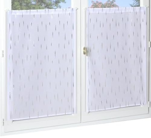 Atout Ciel Paire de voilages imprimés Argent Finition Passe-Tringle prêts à Poser, 2X 60x120cm, Blanc