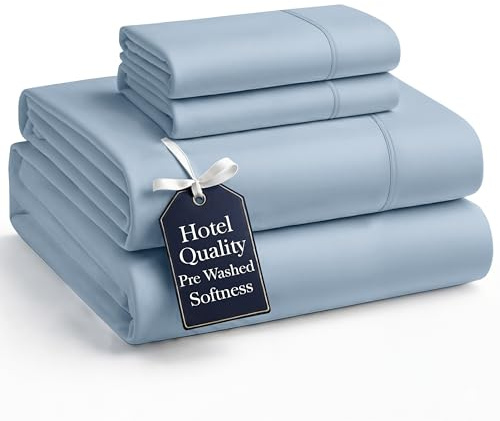 Casa Platino King Size Bedsheets – 4 Piece Set, Ultra Soft & Breathable Microfiber Bedding, Pre-Washed Brushed Microfiber, Deep Pocket King Sheet Set, Fits Mattress up to 15 Deep - French Blue