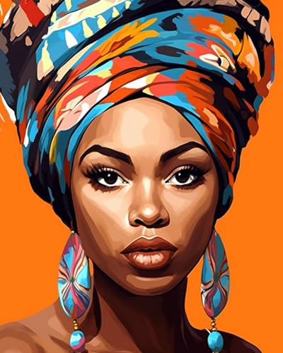 Schwarze Frauen DIY Malen nach Zahlen für Erwachsene Afroamerikanerin DIY Ölgemälde Acrylfarbe Kunst Graffiti Frauen Malerei Kit Leinwand mit Acrylfarben Afro Girl Art 40,6 x 50,8 cm (ohne Rahmen)