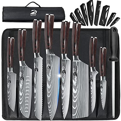 Dfito Küchenmesser Set mit Rolltasche, 8-teiliges professionelles Messerset, High Carbon Edelstahl Küchenchef Messerset, Extrem Scharf Profi Kochmesser Set