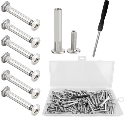100 Piezas M5 Tornillos de Conexión(50 Tornillos para Muebles, 50 Tornillos de Manguito), Con destornillador, Tornillos de Fijación Conectores 31-40 mm para Mmuebles, Armarios, Tableros de Madera
