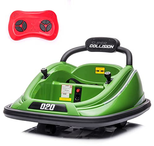 ZYMY Kids Bumper Car, 12V Electric Ride on Cars with Remote Control, 360° Spin Children Waltzer Car with Dual Joystick, Flashing Lights and Music for Baby Age 3-8 Years Old (Green)