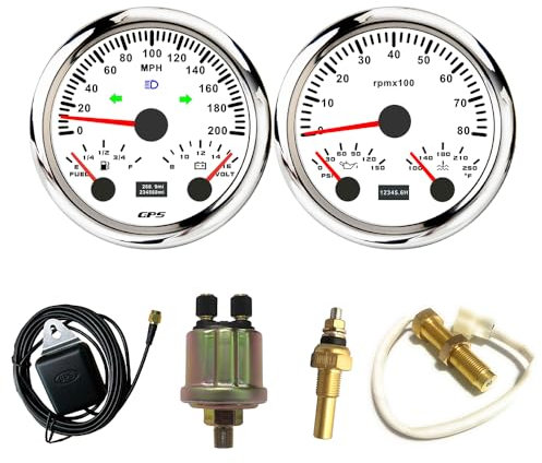 ELING 85 mm Messgeräte-Set GPS-Tachometer 0–200 MPH mit 8000 U/min Drehzahlmesser Kraftstoffstand Öldruck 12 Volt mit Hintergrundbeleuchtung für Auto SUV LKW