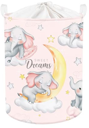 Clastyle Ceste Biancheria Bambini Elefante Dormire Rosa per Ragazzo Ragazza Cestino Portaoggetti Giocattoli Pieghevole Vestiti Giocattolo con Manici per Bagno Cameretta, Elefante, 36x45 cm