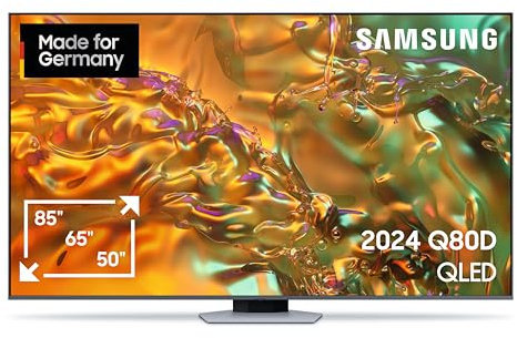 Samsung QLED 4K Q80D Fernseher 85 Zoll, TV mit Neural Quantum 4K AI Gen2 Prozessor, AI Upscaling, Direct Fully Array, Smart TV, KI, GQ85Q80DATXZG, Deutsches Modell