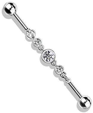beyoutifulthings Industrial-Piercing Silber Zirkonia-Kette Clear Industrial-Barbell Industrial-Bar Chirurgenstahl Stab-länge 38-mm