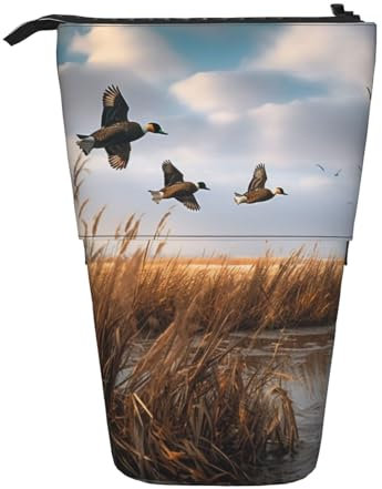 ULKMFFCF Jagd fliegende wilde Ente bedrucktes stehendes Teleskop-Federmäppchen – niedliche Schul-Bleistifttasche, Make-up-Tasche, Kosmetiktasche, Stifthalter, Schwarz , Einheitsgröße, Schulranzen