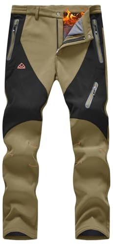 Rdruko Skihose Herren Wanderhose Winter Softshellhose Wasserdicht Winterhose Schneehose GefüTtert Outdoorhose Snowboardhose Thermohose-Khaki 38
