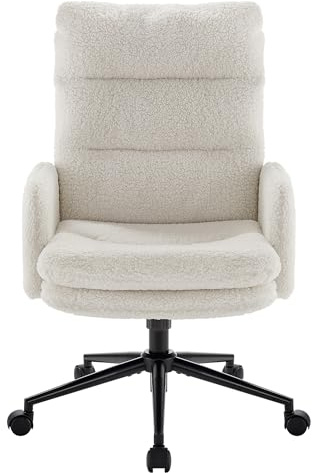 IWMH High-Back Home Office Chair,Upholstered Desk Chair with Armrests,Height Adjustable Armchair with Wheels, Swivel Office Desk Chair, Ergonomic Computer Task Chair, Leisure Armchair Cashmere(White)