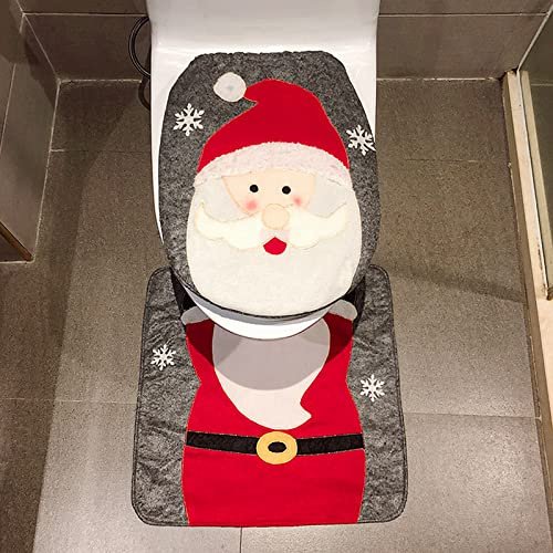 yeloumiss Toilettensitzbezug Weihnachten Toilettendeckel Teppich Weihnachtsdeko WC Deckelbezug Sitzbezug Weihnachtsmann Schneemann Elch Weihnachtsartikel Deko Badematten Set 2 Stücke (Weihnachtsmann)