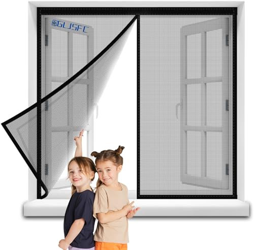 Mosquito Net for Window 95x60cm [Upgrade] Insect Fly Window Screen Mesh Insect Netting Bug Bee Mosquito Protector Top-to-Bottom Seal Snaps Easy Installation Black