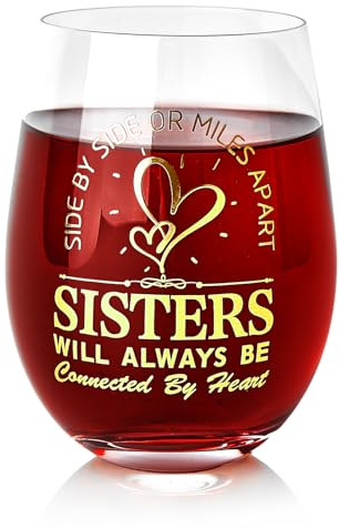 TOONGEEN Cadeaux d'anniversaire pour sœur pour femmes et filles, cadeaux de Noël personnalisés, verres à vin rouge sans pied pour sœur, idée cadeau d'anniversaire en cristal pour elle de la part de