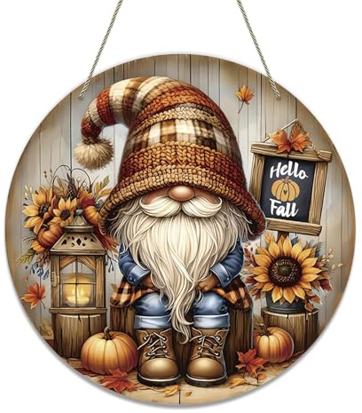 HEYINSHEN Herbst-Türschild, Dekoration, Herbst-Zwerg, Hängeschild für Haustür, Kürbis, Sonnenblumen, Herbst, Willkommenskränze, Schild, Bauernhaus, Hallo Herbst, Türaufhänger, Schild für Thanksgiving,
