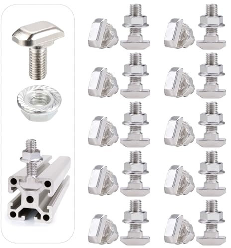 Perno de inserción en T y tuerca hexagonal M6 de brida hexagonal, juego de cabeza de martillo en T, perno en forma de T, tornillo deslizante para (30 perfiles de aluminio de la serie, M6)