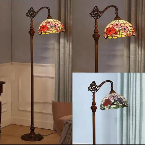 Retro Ufficio Lampada da Terra Regolabile in vetro Ø30CM Tiffany Soggiorno Lampada da lettura Con Interruttore a pedale Illuminazione Camera da letto Lettura Lampada Vintage per Bar Caffè H165cm
