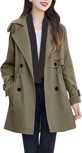 Suncadmious Trench Lungo da Donna con Risvolto Monopetto di Media Lunghezza Giacca Classica con Risvolto Antivento Slim Fit con Tasche con Bottoni Giacca Transitoria