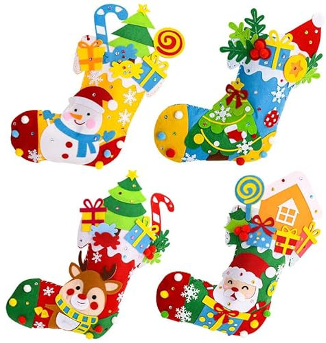 Asudaro Filzstrumpf-Bastelset 4-teiliges DIY-Materialset unfertige Weihnachtssocken DIY-Zubehör Vliesstoff große Weihnachtsstrümpfe DIY-Materialtasche für Kinder Spielwand Weihnachtsdekoration