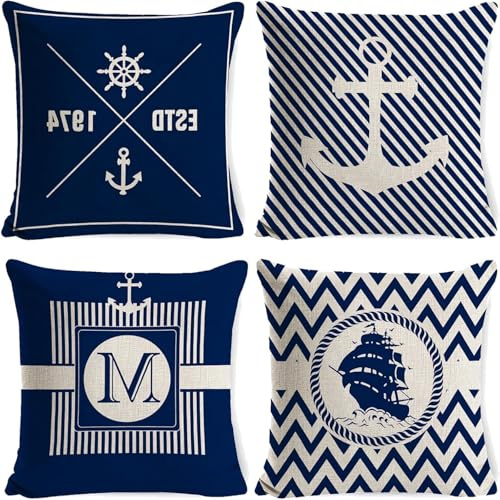 Leuchtturm Deko Outdoor Kissen Set – 4er-Pack Maritime Themen Kissenbezüge, Wetterfest & Wasserfest, 45x45cm – Perfekt für Sofa & Outdoorkissen
