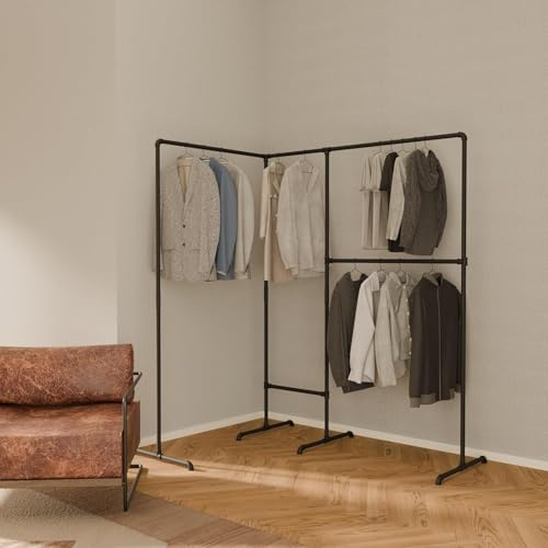 pamo Kleiderständer Schwarz – 178 x 194 cm – Industrial Design | Traglast 140 kg, Freistehend Garderobenständer, Pulverbeschichtet, Kratz- & Stoßfest, Einfache Montage