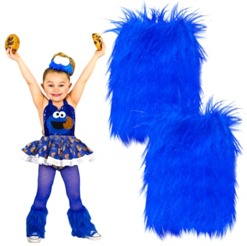 Calentadores De Piernas De Piel Para Niñas,Calentadores De Piernas De Felpa,Calentadores De Piernas Peludos Para Niñas,Calentadores De Piernas De Lana Invierno Para Carnaval Cosplay (Azul, 25cm)