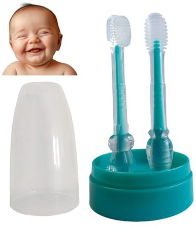 FOREVIVE Baby Tooth Brush, Infant Toothbrush 6 to 12 Months and0-6 Months,Silione Toothbrush, Newborn Tongue and Mouth Cleaner Set, Good Idea for Baby First Toothbrushes(Blue)