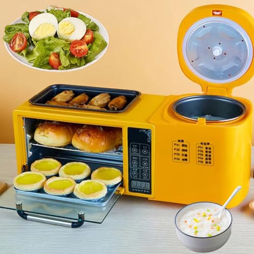Stazione Per La Colazione 4 In 1, Macchina Per La Colazione, Forno A 2 Strati Da 8 Litri Più Vaporiera Elettrica Da 1 Litro Più Padella Elettrica, Controllo Indipendente Della Temperatura E Touch