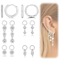 Senteria 6 Parr Klein Creolen Silber 925 Austauschbare Ohrringe Creolen Silber Sets Hypoallergen Ohrringe Silber 925 Dangle Knorpel Silber Huggie Sets