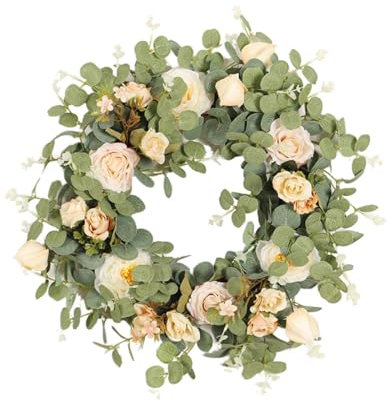 40 cm Türkranz, Eukalyptus Kränze für Haustür, Künstlich Türkranz Ganzjährig für Wanddekoration Haustür Deko, Wandkranz für Hängen Kranz Blumenkranz Deko für Garten, Hochzeit, Party