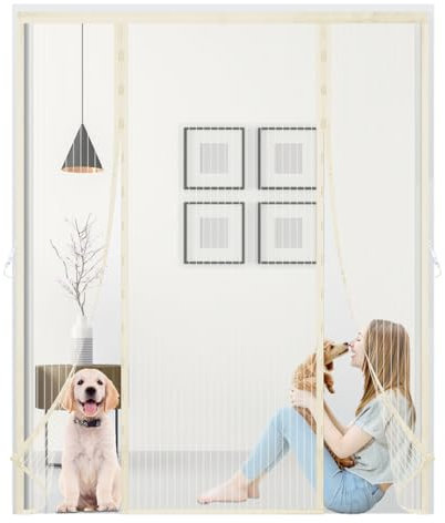 Mosquitera MagnéTica Para Verano - Cortina Antiinsectos Transpirable Con Doble Apertura Lateral, FáCil InstalacióN Sin Perforar Para BalcóN, Terraza Y Puertas Correderas-200x265cm(Beige)