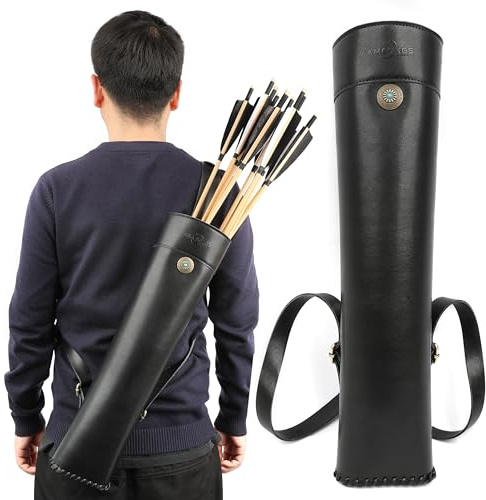 Poearcus Bogenschießen Pfeilköcher Traditionelle handgefertigte Pfeiltasche Schultertragepfeiltasche für Jagd und Zielübung Links und rechts Allzweck (Schwarz)