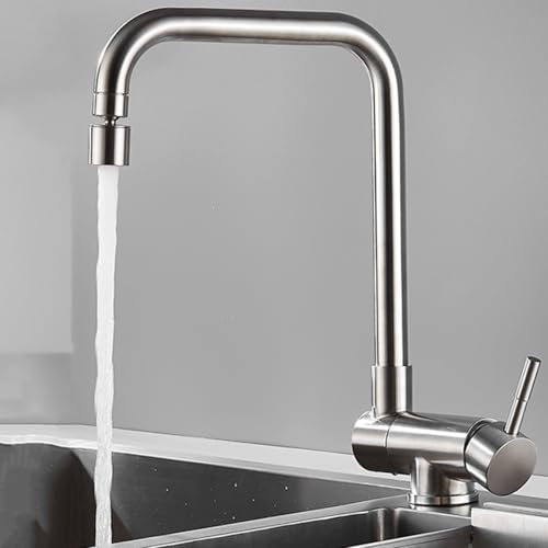 Wasserhahn Küche Klappbar Vorfenster Edelstahl 2 Modus Wasser Kalt und Heiß Einzelgriff Armatur Küche-Gebürstet