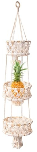Generisch 110 x 20 x 25 x 30 cm, Three-tier Macrame Plant Hanger, Inner Hangings, Macrame Cotton Rope and Planter Holder with Lanyard, Flower Pot, Plant Holder Hanger for Indoor, Outdoor, Ceiling