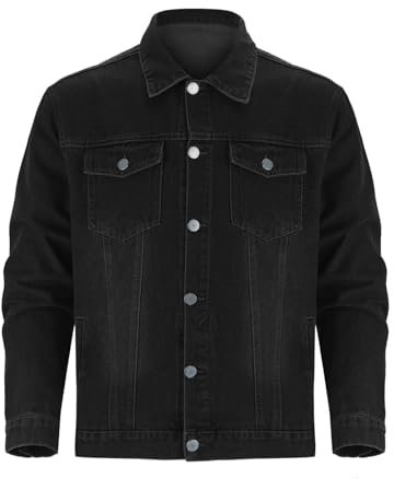 Giacca Jeans Uomo Nera, Giubbotto Uomo Estivo, Giubbotto Manica Lunga Finta Biker Casuale in Cotone Effetto Denim Moda Giacca Motion Rider Jacket Giacca a Vento per Il Tempo Libero