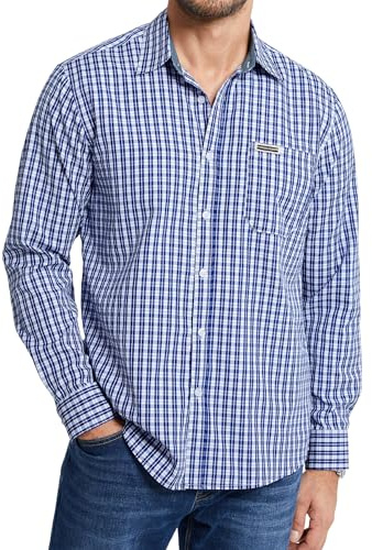Enlision Chemise Homme Manches Longues a Carreaux Bleu et Blanc Chemises Carreaux Homme en Boutons de Décontractée Fete 2XL