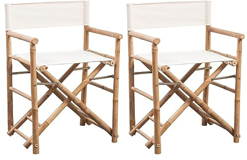 Snsowed Klappbarer Regiestuhl 2 STK. Bambus und Canvas, Hochlehner, Campingstühle, Lehnstühle, Wetterfest Stuhl, Garden Chair - 41895